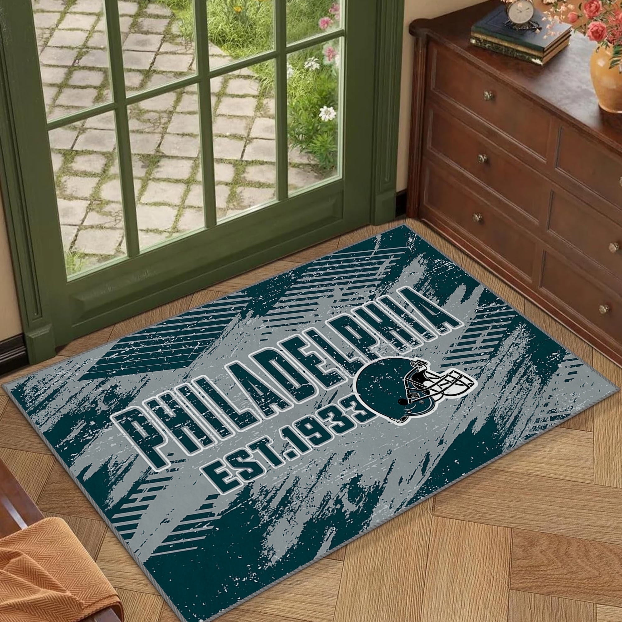 Philadelphia Football Rugs 2x3 Bedroom Living Room Football Carpet Non-Slip Machine Washable Area Rug for Boys and Man Cave Decor