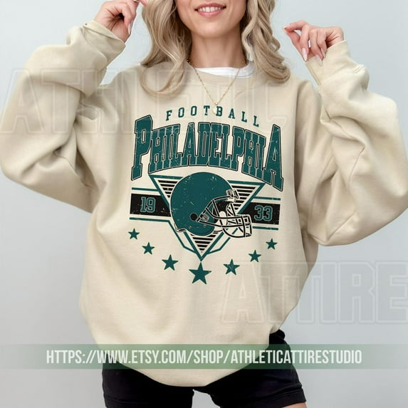 Philadelphia Football Vintage Sweatshirt, Eagle Football Shirt,Sand Color,Size L