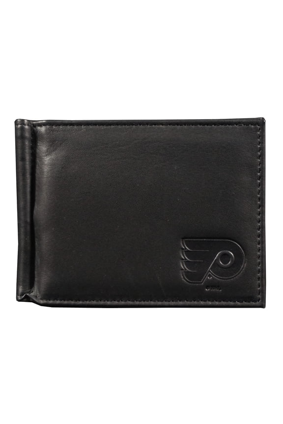 Philadelphia Hockey Flyers RFID Blocking Shield Black Leather Moneyclip Wallet