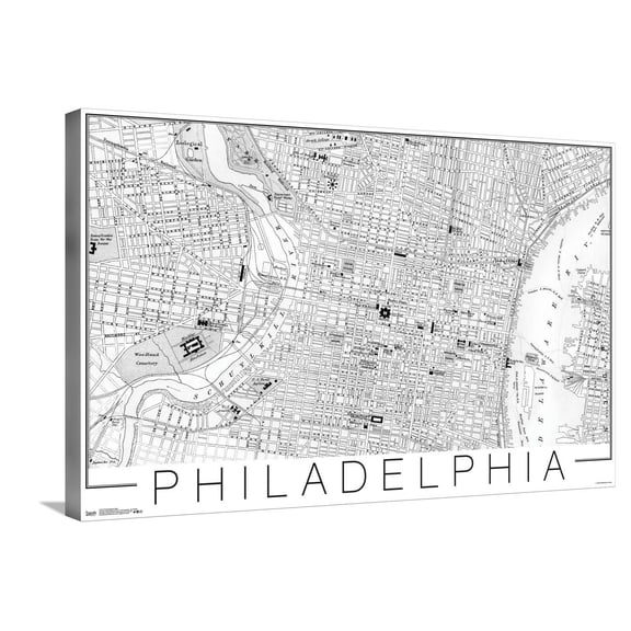 Philadelphia Map Canvas Wall Poster, 22.375" x 34"
