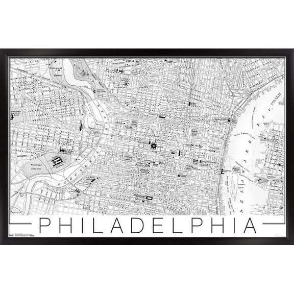 Philadelphia Map Wall Poster, 14.725" x 22.375", Framed