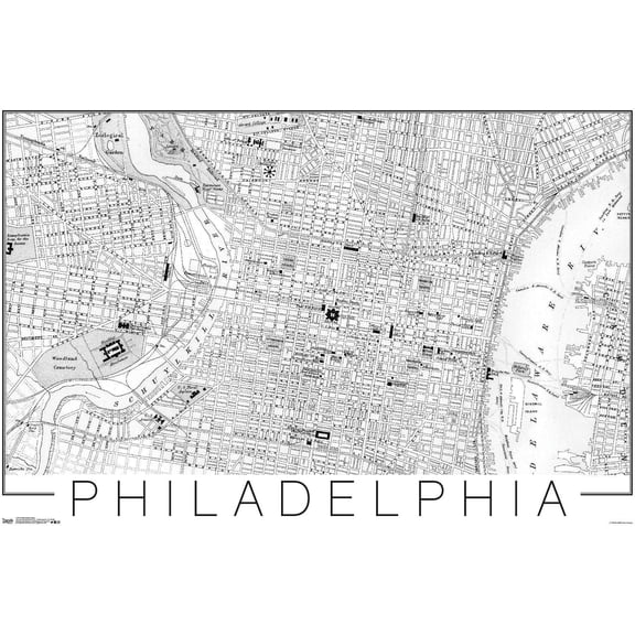 Philadelphia Map Wall Poster, 14.725" x 22.375"