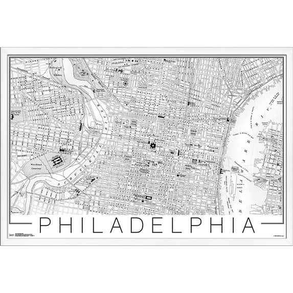 Philadelphia Map Wall Poster, 22.375" x 34", Framed