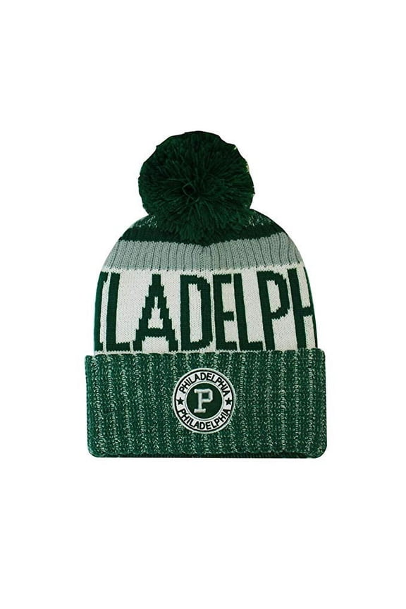 Philadelphia Men's Winter Knit Landmark Patch Pom Beanie (Green)