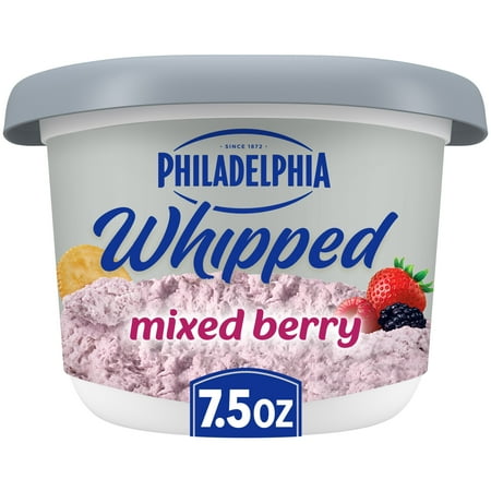 Philadelphia Whipped Flavored Cream Cheese Spread, 1 Tub, for Smooth, Spreadable Mornings, Mixed Berry Natural Flavor with Other Natural Flavor, No Artificial Preservatives, Flavors or Dyes, 7.5 oz