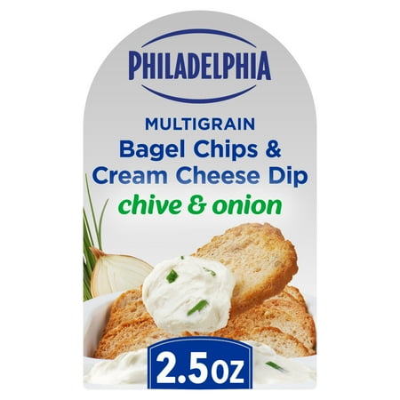 Philadelphia Multigrain Bagel Chips & Cream Cheese Dip, 1 Tray, for On-the-Go Snacking, Chive & Onion, No Artificial Flavors, Made with Real Vegetables, 2.5 oz