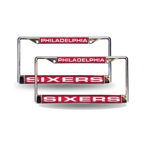 Philadelphia Basketball 76er's Red Basketball Chrome Metal (Set of 2) Laser Cut License Plate Frames