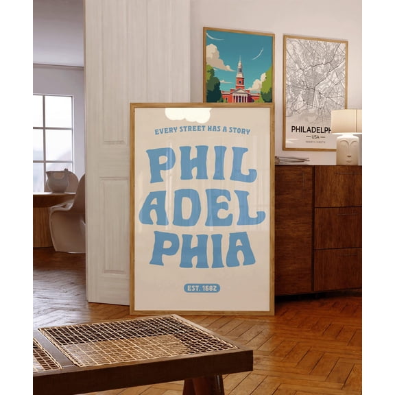 Philadelphia Pennsylvania Map City Wall Art Vintage Travel Decor Unframed Paper Print