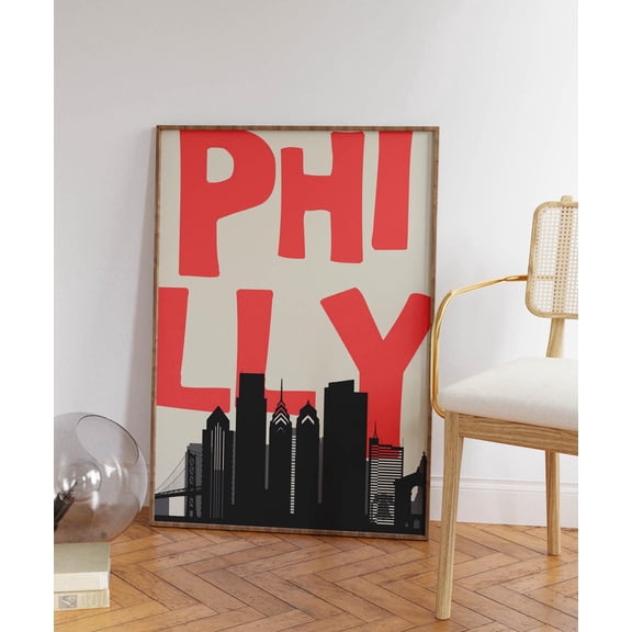 Philadelphia Pennsylvania Skyline Art Red Retro Philly State Pride Decoration 10, Unframed Paper Poster 8x10in