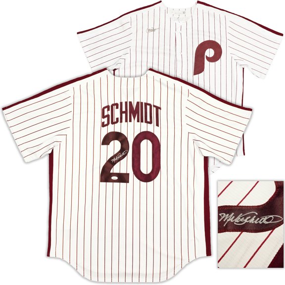 Philadelphia Phillies Mike Schmidt Autographed White Pinstripes Nike Cooperstown Collection Jersey Size Large JSA 224682
