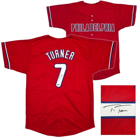 Philadelphia Phillies Trea Turner Autographed Red Jersey Beckett BAS Witness 253488