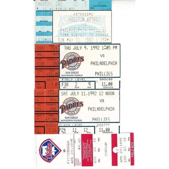 Phillies Ticket Raffle Philadelphia Phillies 4 vintage 1990s ticket stubs - Walmart.com