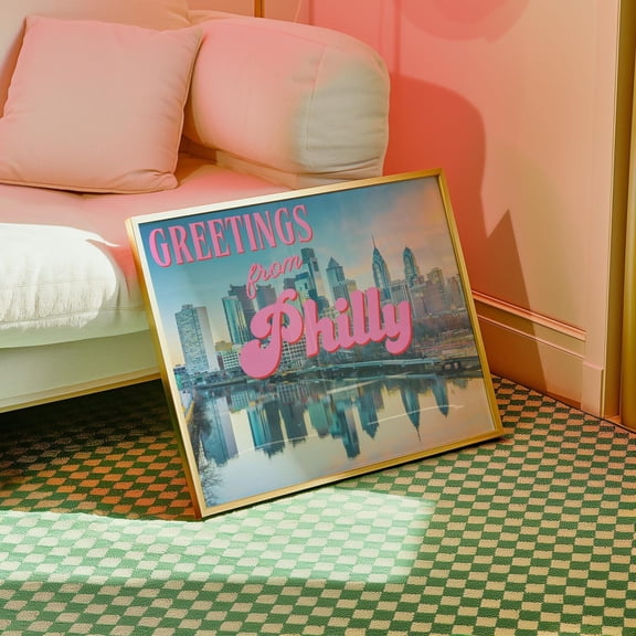 Philadelphia Print Retro Philly Print Downtown City Skyline Pink Philadelphia Pennsylvania Travel Print Girly Dorm Decor Home Decor #610, Unframed Poster Size 8x12