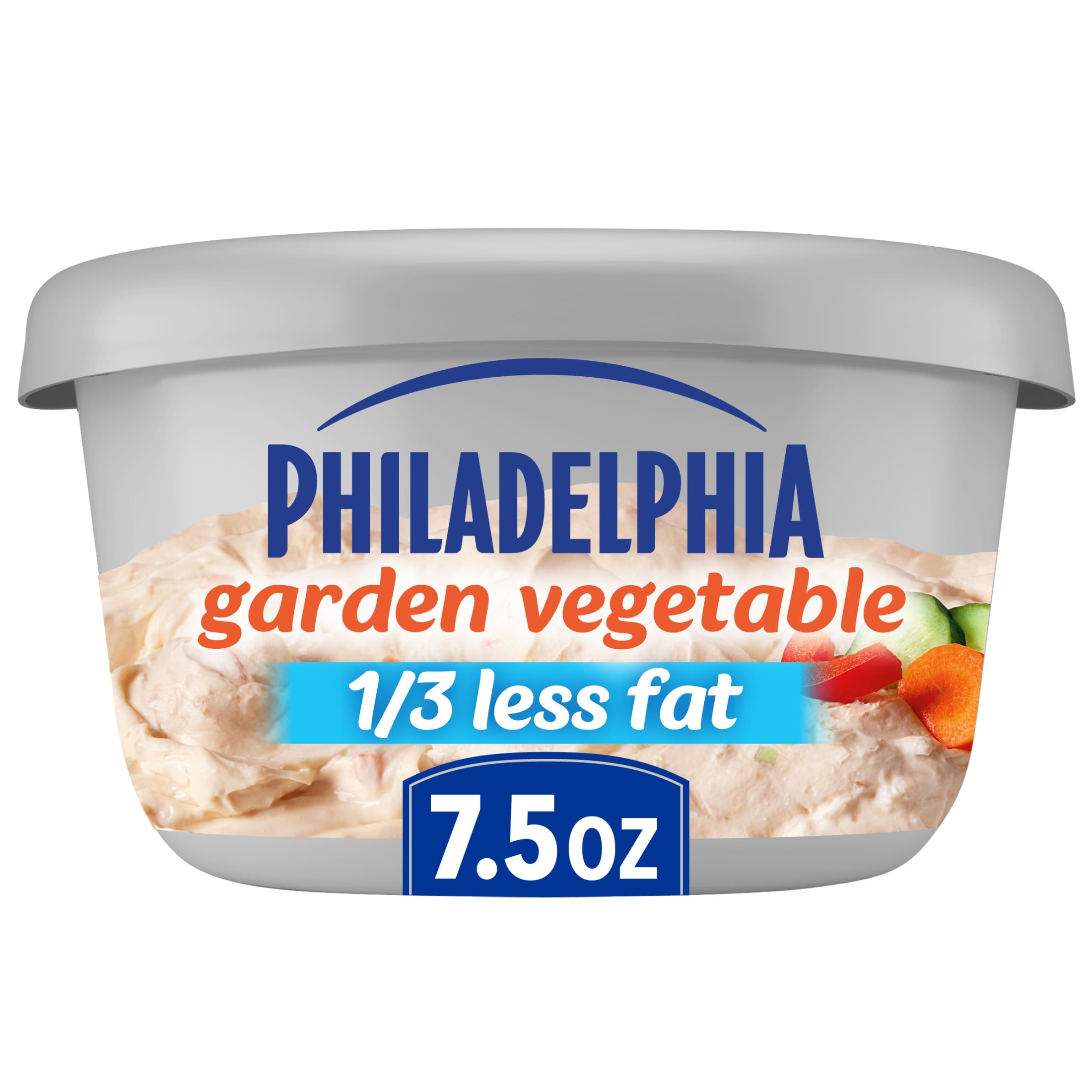 Philadelphia Reduced Fat Cream Cheese with Vegetables, 1 Tub, for Smooth, Spreadable Mornings, Garden Vegetable, No Artificial Preservatives, Flavors or Dyes, 7.5 oz