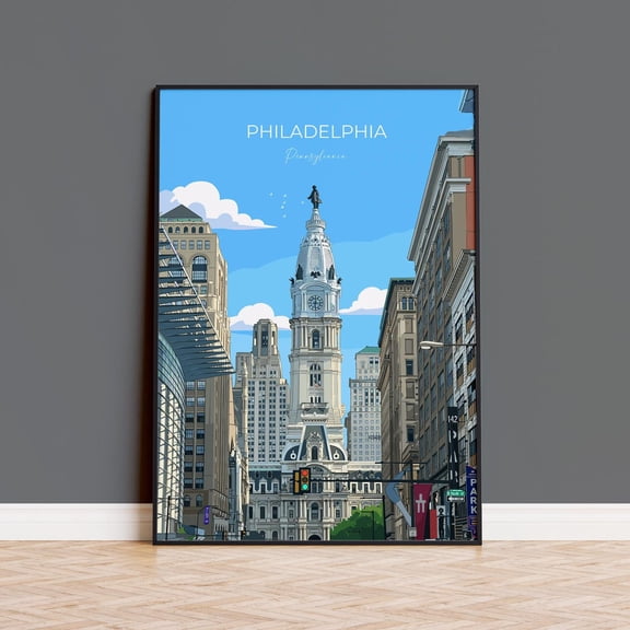 Philadelphia Skyline City Travel Gift Wall Art Decor Unframed Paper Print