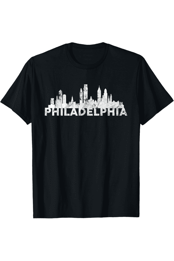 Philadelphia Skyline T-Shirt Retro Distressed City Silhouette Graphic Tee Men Women Adult Pennsylvania Travel Souvenir Black