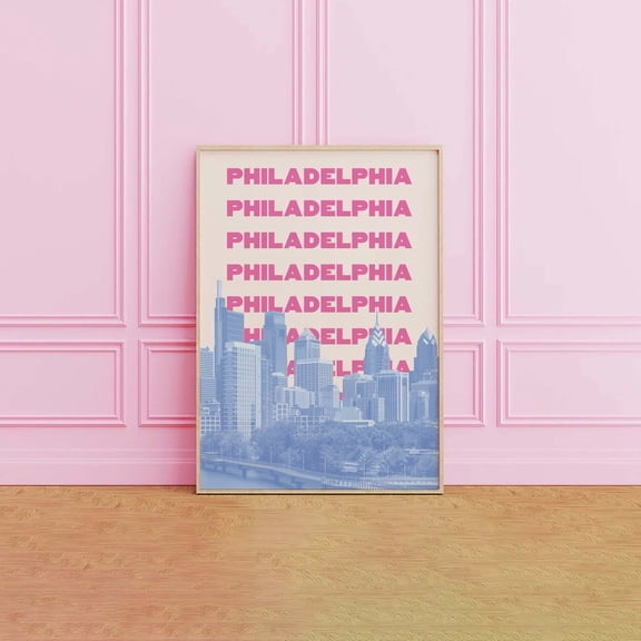 Philadelphia Travel Pink Green Philly Exhibition Art Trendy Wall Decor, Unframed Paper Poster 8x10in