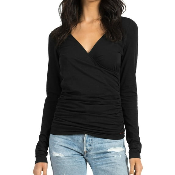n:philanthropy Womens Mateese Wrap-Front Pullover Blouse, Black, Large