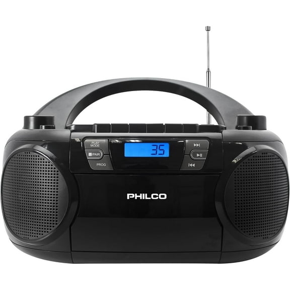 Philco Bluetooth CD Boombox with Cassette, MP3 CD USB Playback Retro Music Combo with Best Class Sound Performance, 12 Watts, Telescopic FM Antenna For Maximum Radio Re ception