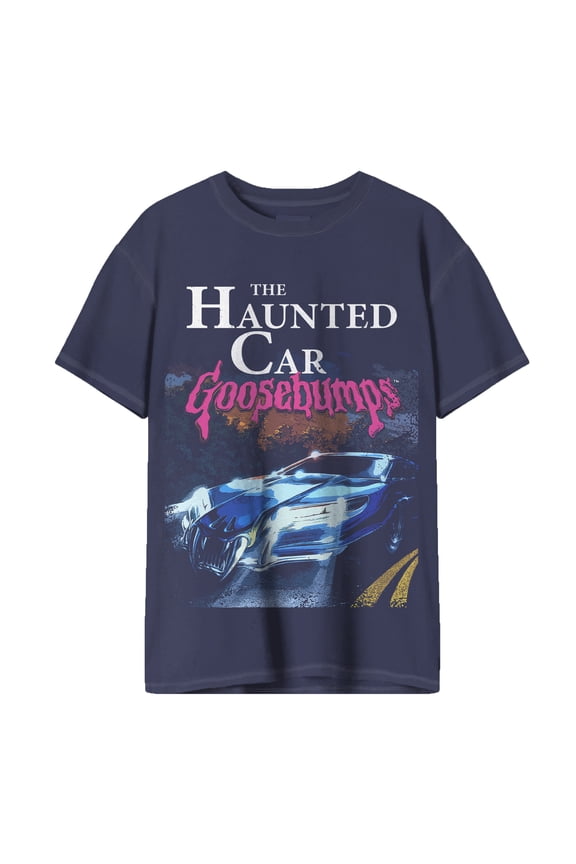 Goosebumps Haunted Car Pigment Dye Navy Blue T-Shirt