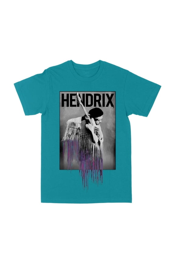 Mens Hendrix Logo Fringe Short Sleeve T Shirt Blue Small