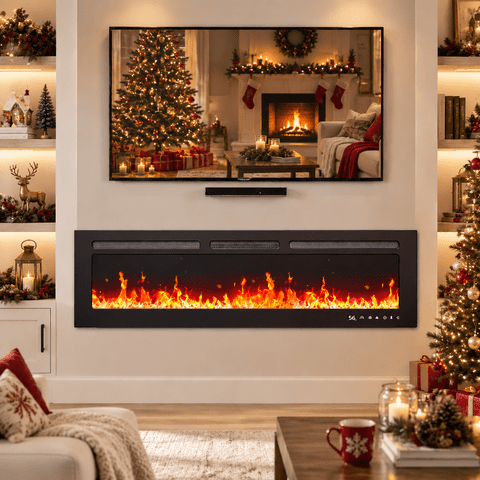Philergo 60" Electric Fireplace, 1400W Wall Mount, Recessed Fireplace Insert Heater wiht Remote Control, 20 Adjustable Flame Color, Timer and Touch Screen