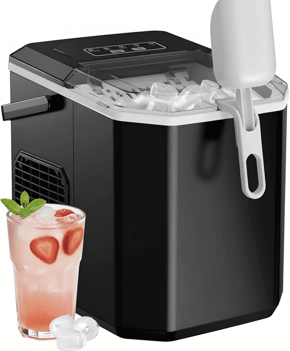 Philergo Ice Maker Countertop, 26lbs Per day, 9 Bullet Ice Cubes Ready in 6 Mins, Auto-Cleaning with Basket and Scoop, Quiet Compact Ice Maker for Home/Kitchen/RV/Camping/Party/Travel, Black