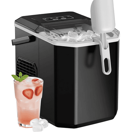 Philergo Ice Maker Countertop, 26lbs Per day, 9 Bullet Ice Cubes Ready in 6 Mins, Auto-Cleaning with Basket and Scoop, Quiet Compact Ice Maker for Home/Kitchen/RV/Camping/Party/Travel, Black