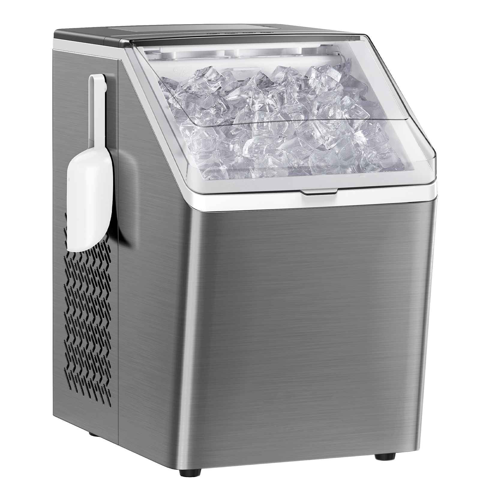 Philergo Ice Makers Countertop, 44lbs/24hrs Cubed Ice Machine with 2 Ways to Add Water, Auto Self-Cleaning for Home, Kitchen, Party, 24 Cubes Ready in 13 Mins, Stainless Steel