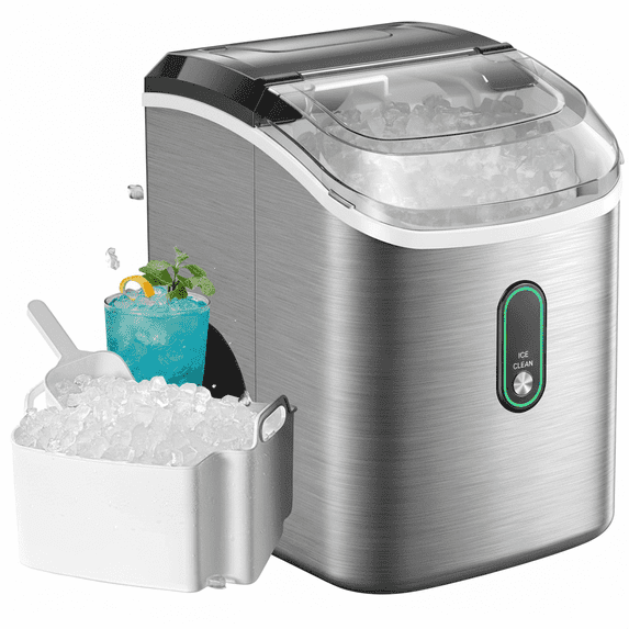 Philergo Nugget Ice Maker Countertop, 35lbs/Per Day, Self-Cleaning Sonic Ice Maker with Ice Scoop and Basket, Portable Chewable Pellet Ice for Home/Party/RV/Camping, Stainless Steels