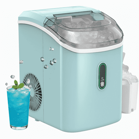 Philergo Nugget Ice Maker Countertop, 35lbs/Per Day, Self-Cleaning Sonic Ice Maker with Ice Scoop and Basket, Portable Chewable Pellet Ice for Home/Party/RV/Camping, Stainless Steels,Green