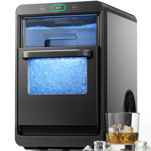 Philergo Nugget Ice Maker Countertop, 44Lbs/24H, Self-Cleaning Pellet Ice Machine with Ice Scoop and Basket, 10-15 Minute Ice Making for Home/Kitchen/Office, Black