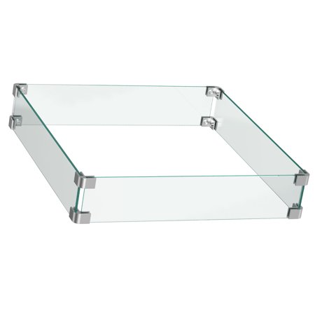 Philergo Square Fire Pit Wind Guard, Tempered Glass Wind Guard for 28/32 Inch Propane Fire Pits