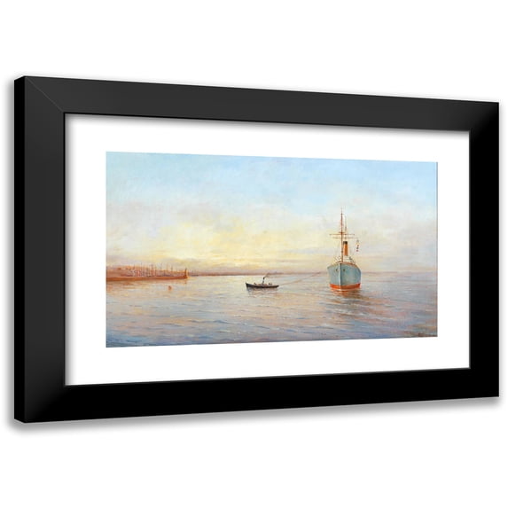 Philip Philippovich Klimenko 24x16 Black Modern Framed Museum Art Print Titled - Ship in the Harbour at Odessa (1910)