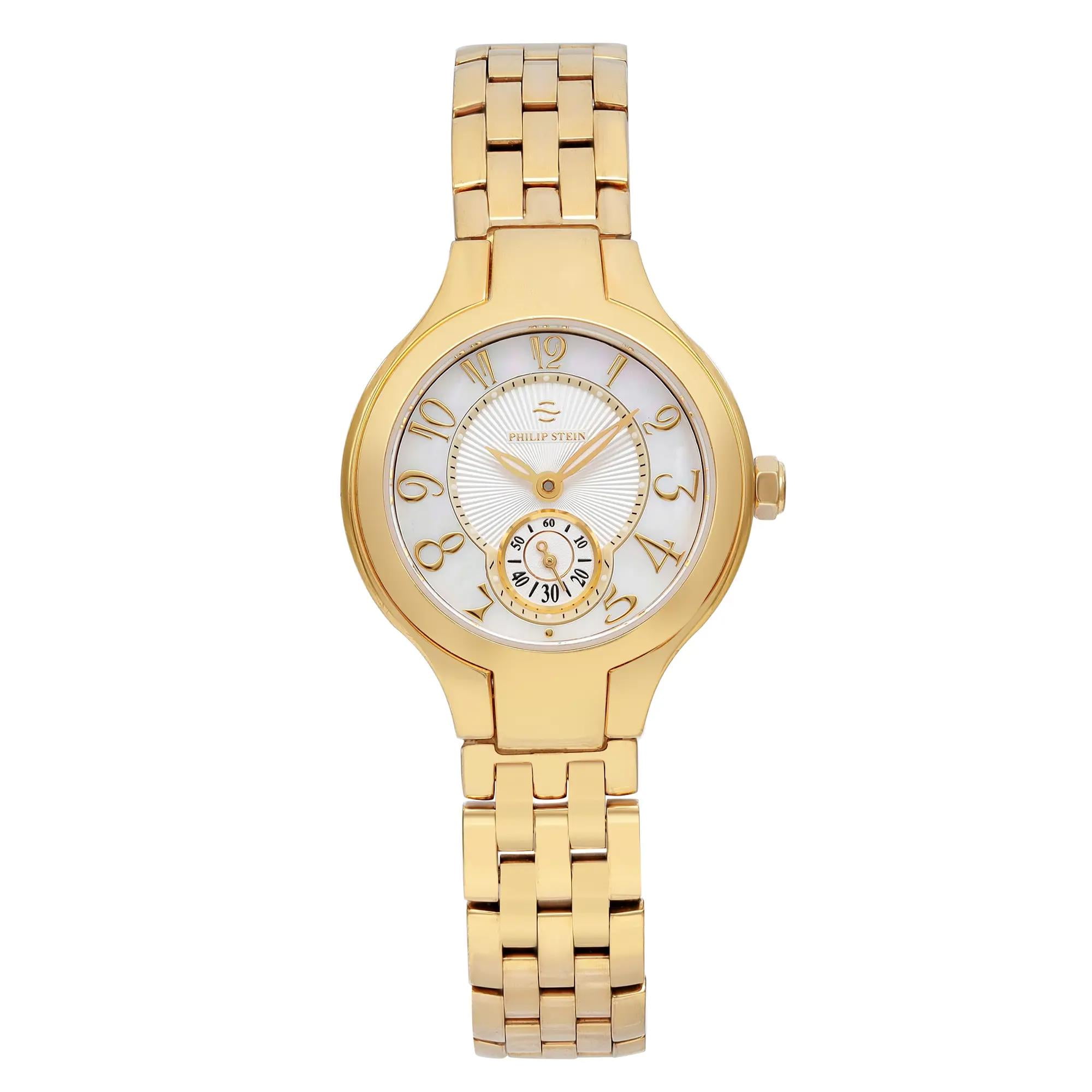 Pre-Owned Philip Stein Round Mini 28mm Gold-Tone MOP Dial Ladies Quartz Watch 44GP-FMOP (Fair)