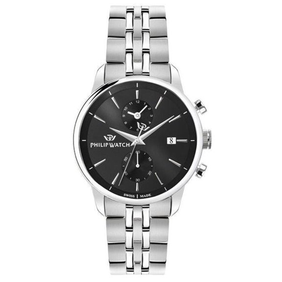 Philip & Watch Swiss Made Anniversary Chronograph Stainless Steel Black Dial Quartz 100 m Men Watch