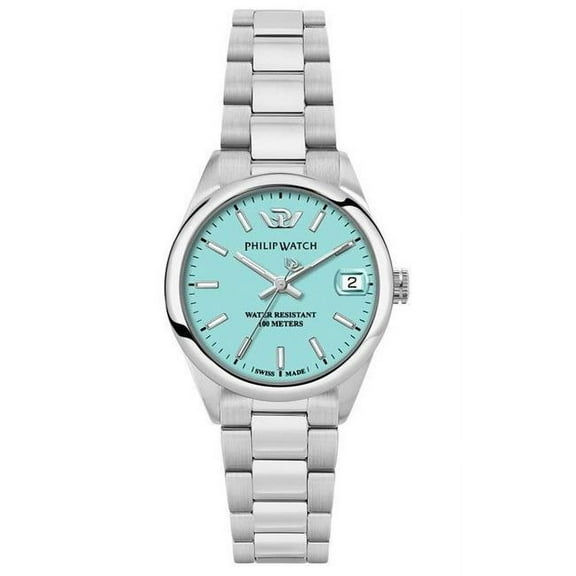Philip Watch Swiss Made Caribe Urban Stainless Steel Turquoise Dial Quartz 100M Womens Watch, Black - Adult