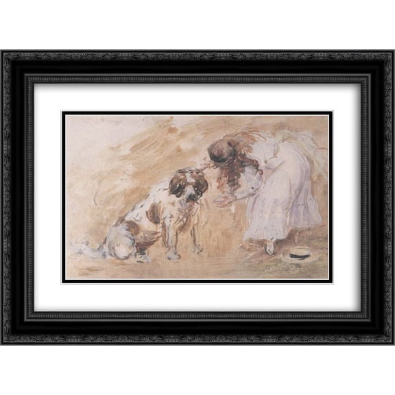 Philip Wilson Steer 2x Matted 24x20 Black Ornate Framed Art Print 'Girl and St. Bernard Dog'