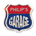 thumbnail image 1 of Philip's Garage (2 Pack) 12 inch X 12 inch Shield Shaped Commercial Grade Plastic Signs Weather Resistant, UV Protected To last, Gift for Dads and Uncles Classic Americana Crafted in, 1 of 7