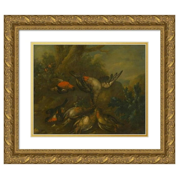 Philipp Ferdinand de Hamilton 18x15 Gold Ornate Wood Frame and Double Matted Museum Art Print Titled - Still Life with Dead Birds (1720-1730)