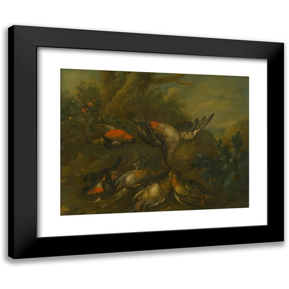 Philipp Ferdinand de Hamilton 24x20 Black Modern Framed Museum Art Print Titled - Still Life with Dead Birds (1720-1730)