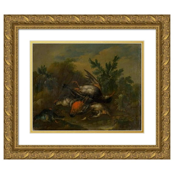 Philipp Ferdinand de Hamilton 24x20 Gold Ornate Framed and Double Matted Museum Art Print Titled - Still Life with Dead Birds (1720-1730)