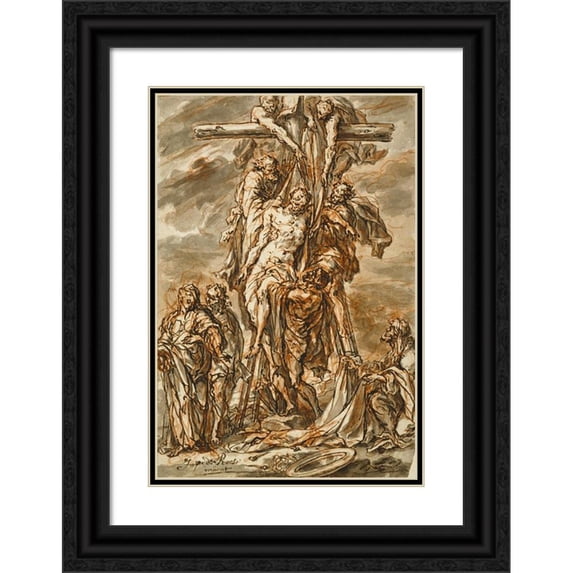Philipp Peter Roos 18x24 Black Ornate Framed Double Matted Museum Art Print Titled: Descent from the Cross (1696)