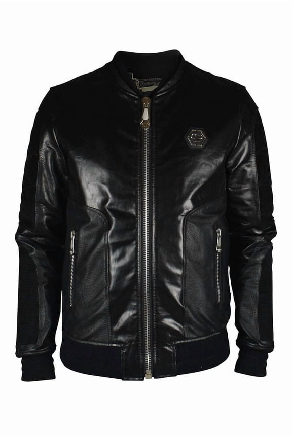 Black Leather Bomber Jacket With Suede Inserts (Men's)