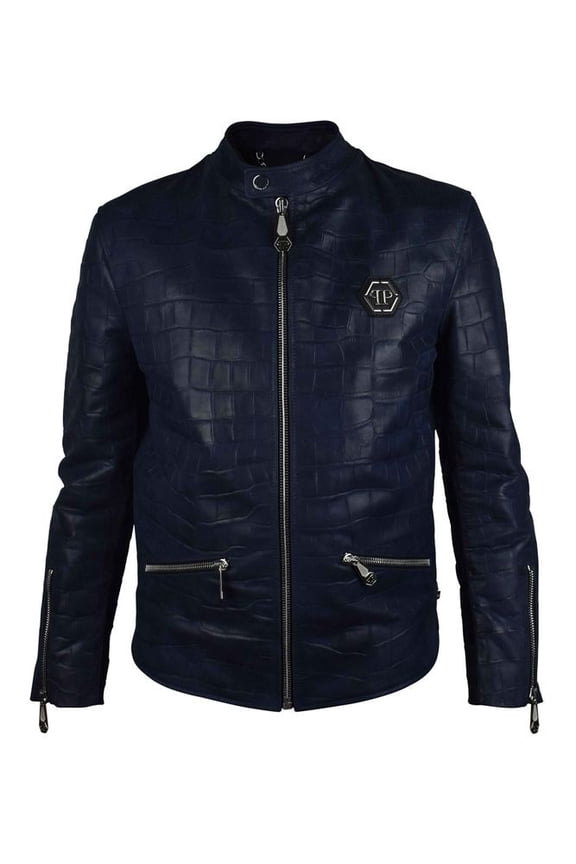 Croc-Embossed Leather Biker Jacket With Silver Hardware (Men's)