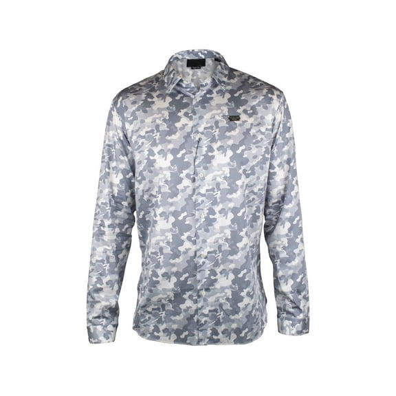 Philipp Plein Grey Military Camouflage Shirt With Mother-Of-Pearl Buttons (Men's)