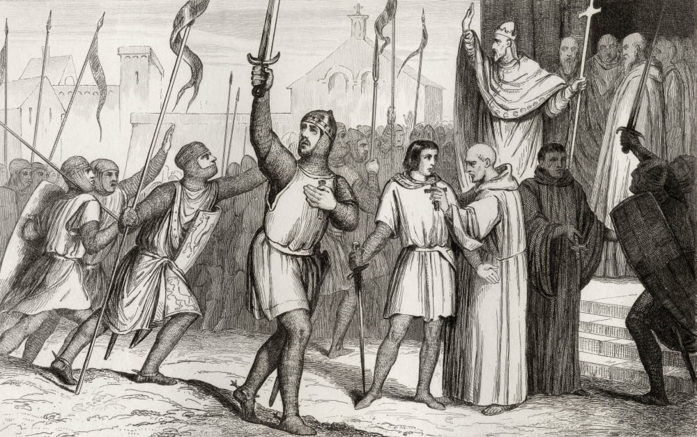 Philippe I 1052 To 1108 And Pope Urban Ii C1035 To 1099 Rally Followers For The First Crusade In 1095 From Histoire De France By Colart Published Circa 1840 Canvas Art - Ken Welsh Design Pics (18 x 1