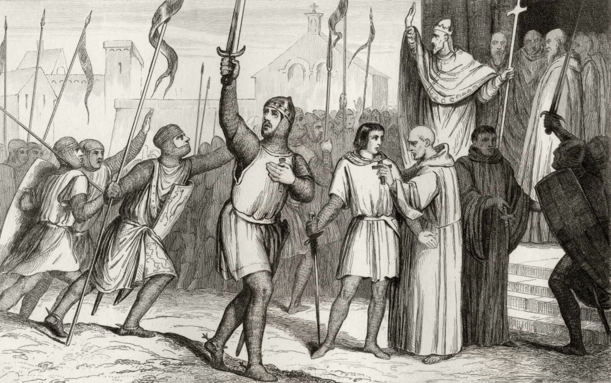 Philippe I 1052 To 1108 And Pope Urban Ii C1035 To 1099 Rally Followers For The First Crusade In 1095 From Histoire De France By Colart Published Circa 1840 Canvas Art - Ken Welsh Design Pics (36 x 2