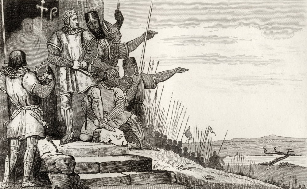 Philippe Ii Auguste 1165 To 1223 Wins The Battle Of Bouvines 1214 After Prayer From Histoire De France By Colart Published Circa 1840 Canvas Art - Ken Welsh Design Pics (18 x 11)