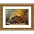 thumbnail image 1 of Philippe-Jacques de Loutherbourg 14x11 Gold Ornate Wood Frame and Double Matted Museum Art Print Titled - Battle at Sea Between Soldiers and Oriental Pirates (1767), 1 of 4